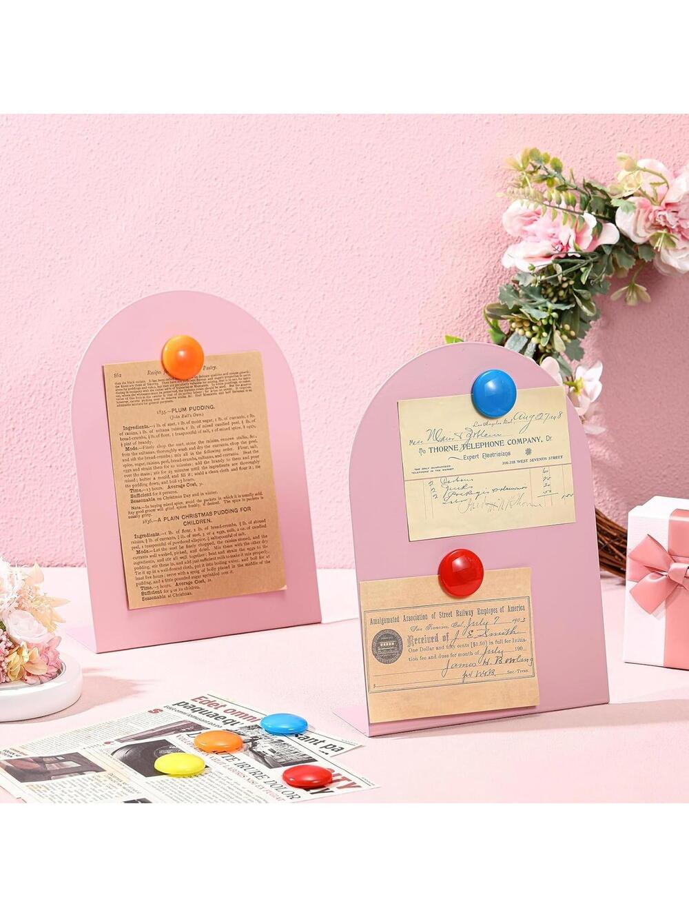 Shimeyao 2 Pcs Pink Magnetic Bulletin Board for Tabletops 10x7 In
